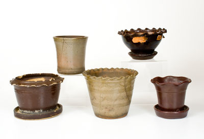 Lot of Five: Western PA and WV Stoneware Flowerpots incl. Rare Morgantown Example