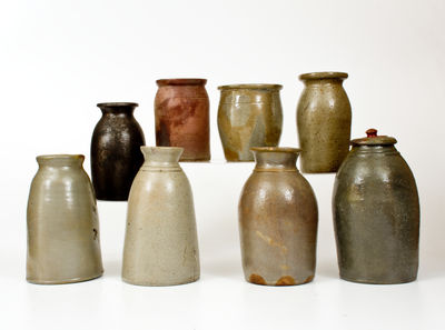 Lot of Eight: Undecorated Stoneware Jars, primarily Western Pennsylvania