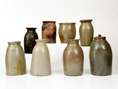 Lot of Eight: Undecorated Stoneware Jars, primarily Western Pennsylvania