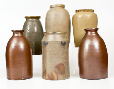 Lot of Six: Stoneware Jars incl. Marked Remmey Example and Decorated Jar att. Branch Green