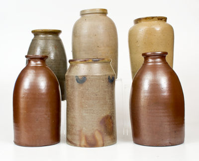 Lot of Six: Stoneware Jars incl. Marked Remmey Example and Decorated Jar att. Branch Green