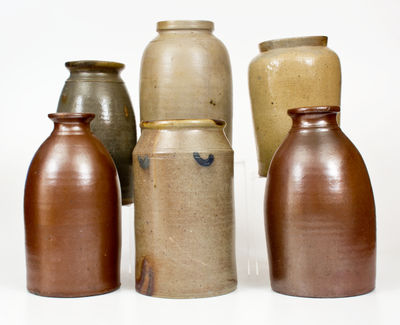 Lot of Six: Stoneware Jars incl. Marked Remmey Example and Decorated Jar att. Branch Green