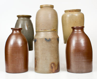 Lot of Six: Stoneware Jars incl. Marked Remmey Example and Decorated Jar att. Branch Green