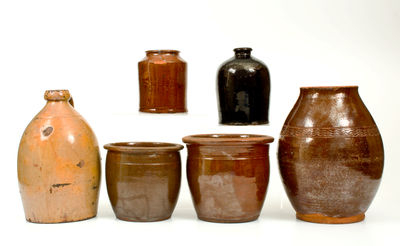 Lot of Six: Glazed Redware Jugs and Jars