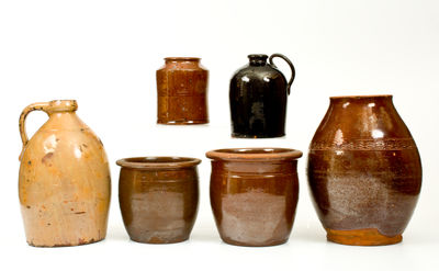 Lot of Six: Glazed Redware Jugs and Jars