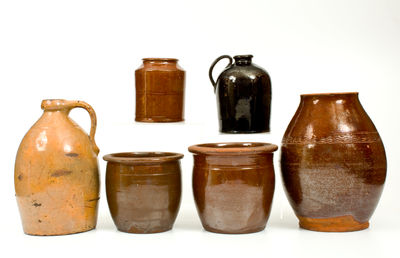 Lot of Six: Glazed Redware Jugs and Jars