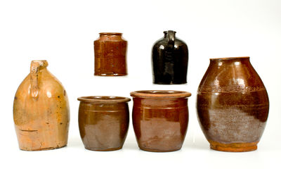 Lot of Six: Glazed Redware Jugs and Jars