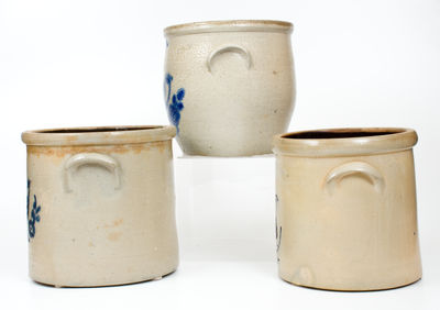 Lot of Three: New York State (White Family) Stoneware Crocks w/ Bird Decoration