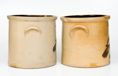 Lot of Two: FORT EDWARD, NY Stoneware Crocks with Bird Decoration
