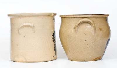 Lot of Two: NEW YORK Stoneware Jars with Slip-Trailed Decoration