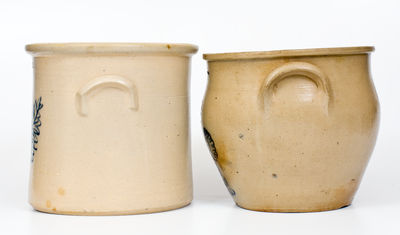 Lot of Two: NEW YORK Stoneware Jars with Slip-Trailed Decoration