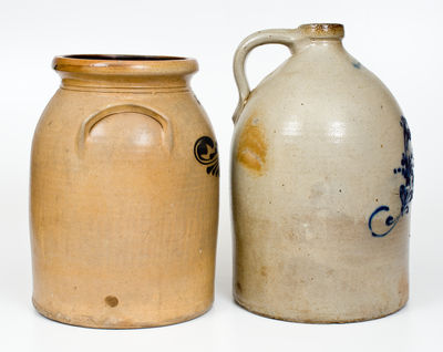 Lot of Two: J. & E. NORTON / BENNINGTON, VT Stoneware Jug and Jar w/ Slip-Trailed Decoration
