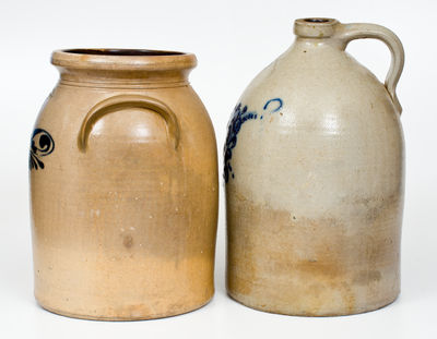 Lot of Two: J. & E. NORTON / BENNINGTON, VT Stoneware Jug and Jar w/ Slip-Trailed Decoration