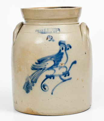 2 Gal. J. A. & C. W. UNDERWOOD / FORT EDWARD, NY Stoneware Jar w/ Bird Decoration