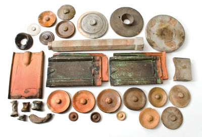 Lot of Thirty: Assorted Western PA Stoneware Articles incl. Roof Tiles, Drain Pipe, Lids, Kiln Furniture