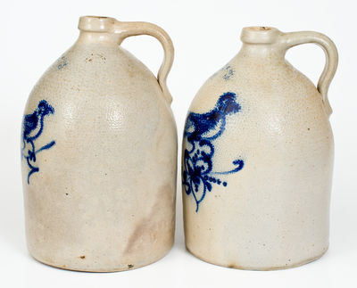 Lot of Two: J. NORTON & CO. / BENNINGTON, VT Stoneware Jugs w/ Bird Decoration