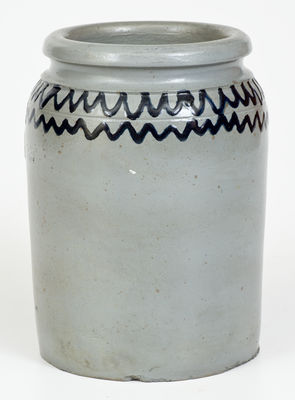 1/2 Gal. B. C. MILBURN / ALEXA. Stoneware Jar with Slip-Trailed Decoration
