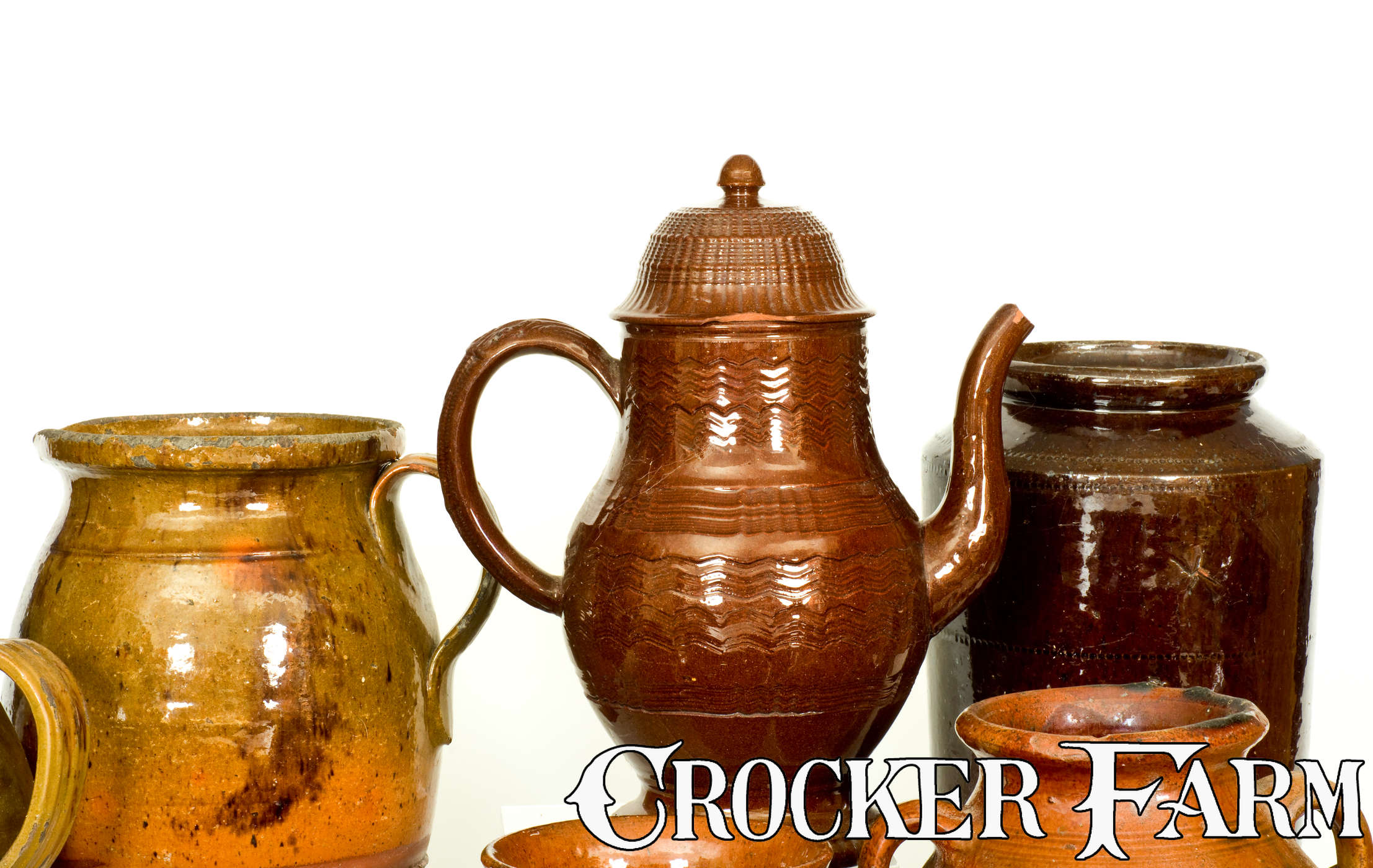 Lot of Fourteen: Assorted Pottery Articles incl. Redware and Rockingham ...