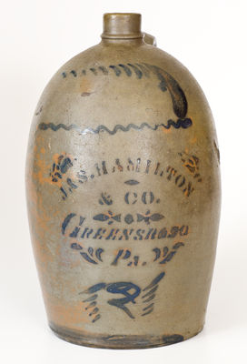 Two-Gallon JAS. HAMILTON & CO. / GREENSBORO, PA Cobalt-Decorated Stoneware Jug