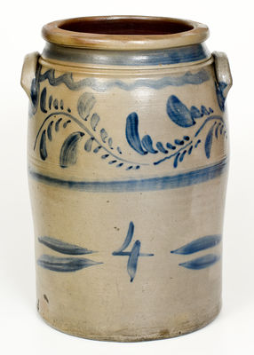 Four-Gallon Greensboro, PA Stoneware Jar w/ Freehand Cobalt Decoration