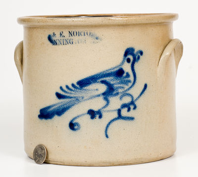 One-Gallon J. &. E. NORTON / BENNINGTON, VT Stoneware Bird Crock