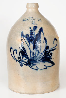 Rare Three-Gallon J. NORTON & CO: / BENNINGTON, VT Stoneware Jug w/ Elaborate Floral Decoration