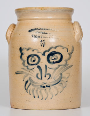 Rare and Fine Wm. MacQuoid / New York City Stoneware Crock w/ Cat Face Design