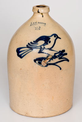 Rare J. & E. NORTON / BENNINGTON, VT Stoneware Jug with Cobalt Bird-on-Branch Decoration
