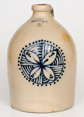 Exceptional J. & E. NORTON / BENNINGTON, VT Stoneware Jug w/ Cobalt Pinwheel Decoration