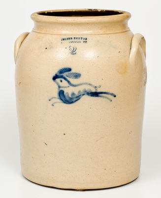 Fine Two-Gallon JULIUS NORTON / BENNINGTON, VT Stoneware Jar w/  Leaping Rabbit Design