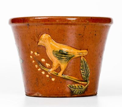 Important Absalom Bixler (Lancaster County, PA) Redware Flowerpot w/ Applied Birds