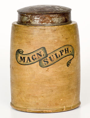 Cold-Painted Stoneware Apothecary Jar, Inscribed 