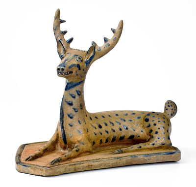 Exceedingly Rare and Important Monumental Stoneware Figure of a Deer 