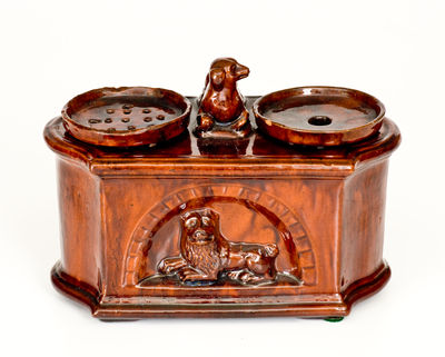 Exceptional HENRY SWOPE'S POTTERY / 1851 Redware Inkstand (Lancaster, PA)
