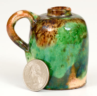 Extremely Rare and Fine Miniature Multi-Glazed Redware Jug, Shenandoah Valley / Strasburg, VA