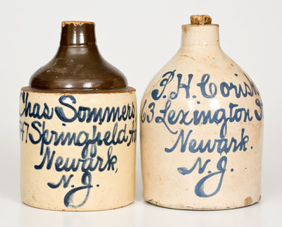 Two Half-Gallon Newark Stoneware Advertising Jugs, Fulper Pottery, Flemington, NJ