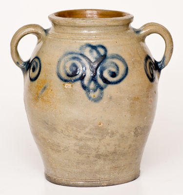 Scarce 18th Century Stoneware Jar w/ Watch Spring Decoration, Manhattan, NY or Cheesequake, NJ