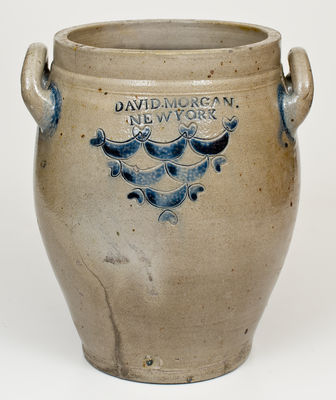 Exceptional DAVID MORGAN / NEW YORK Stoneware Jar w/ Elaborate Swag and Heart Designs