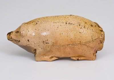 Rare Salt-Glazed Stoneware Railroad Pig Flask, possibly Texarkana Pottery (Arkansas)