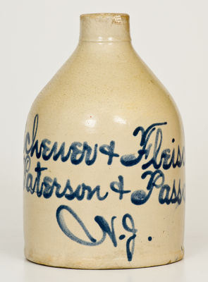 Scarce Half-Gallon Paterson & Passaic, NJ Stoneware Advertising Jug, attrib. Fulper