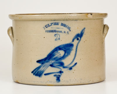 Two-Gallon FULPER BROS. / FLEMINGTON, N.J. Stoneware Cake Crock w/ Bird Decoration