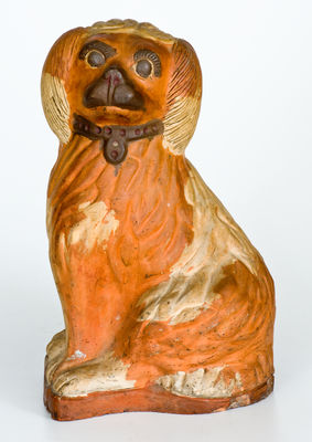 Rare and Fine Large-Sized Ohio Stoneware Spaniel Doorstop w/ Two-Color Slip Decoration