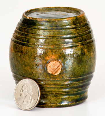 Extremely Rare Diminutive Moravian Redware Rundlet w/ Copper Glaze, Salem, North Carolina