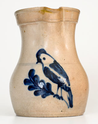 One-Gallon Stoneware Pitcher w/ Cobalt Parrot Decoration, attrib. Frank B. Norton, Worcester, MA