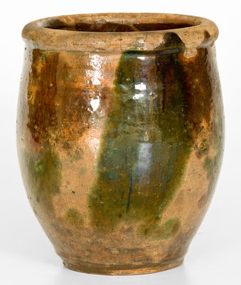 Shenandoah Valley Multi-Glazed Redware Jar, attrib. S. Bell & Sons, Strasburg, Virginia