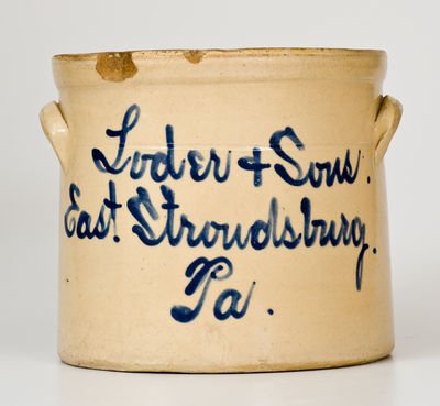 One-Gallon East Stroudsburg, PA Stoneware Advertising Crock, Fulper, Flemington, NJ