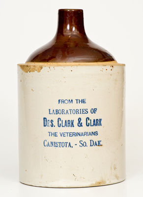 Rare Stoneware Veterinarian's Jug with South Dakota Advertising