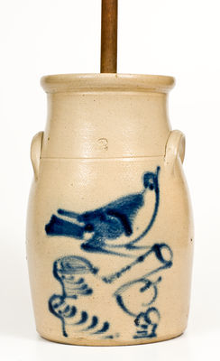 Fine Ballardvale, MA Stoneware Churn with Cobalt Bird-on-Stump Decoration