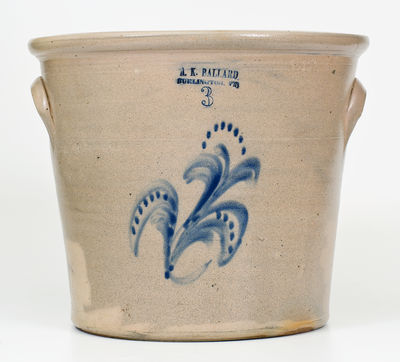 Rare 3 Gal. A. K. BALLARD / BURLINGTON, VT Stoneware Flowerpot w/ Floral Decoration