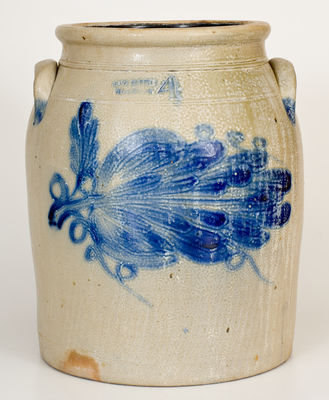 Fine EVAN R. JONES / PITTSTON, PA 4 Gal. Stoneware Jar w/ Elaborate Leaf Decoration